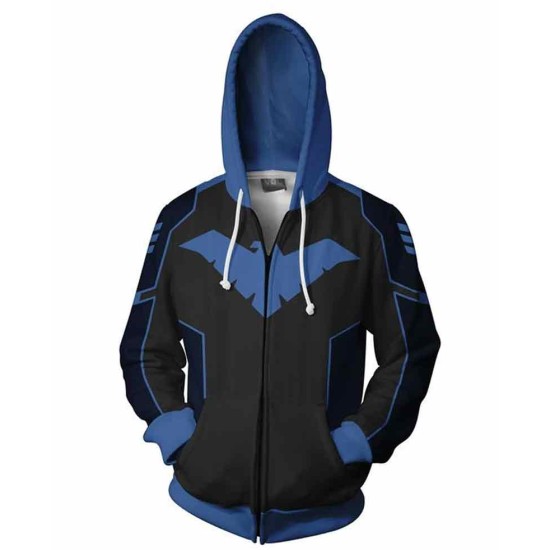 Black and Blue Men s Zip Up Nightwing Hoodie